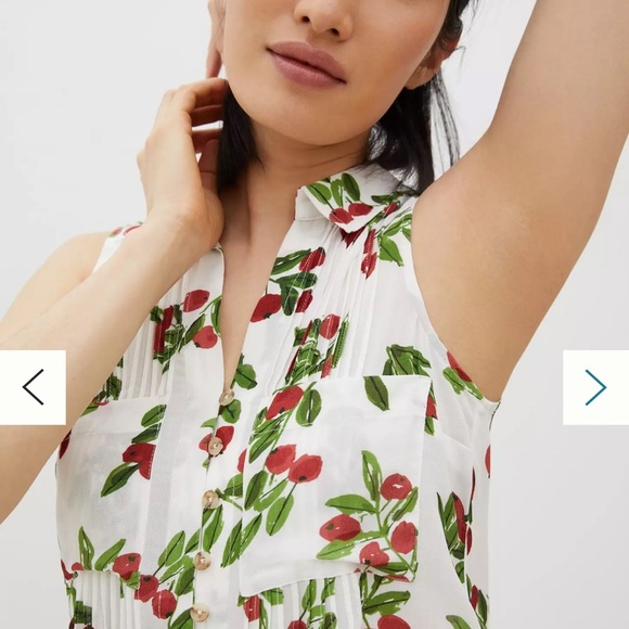 Anthropologie Red and White Sleeveless Blouse with Mandarin Collar - Picture 5 of 13